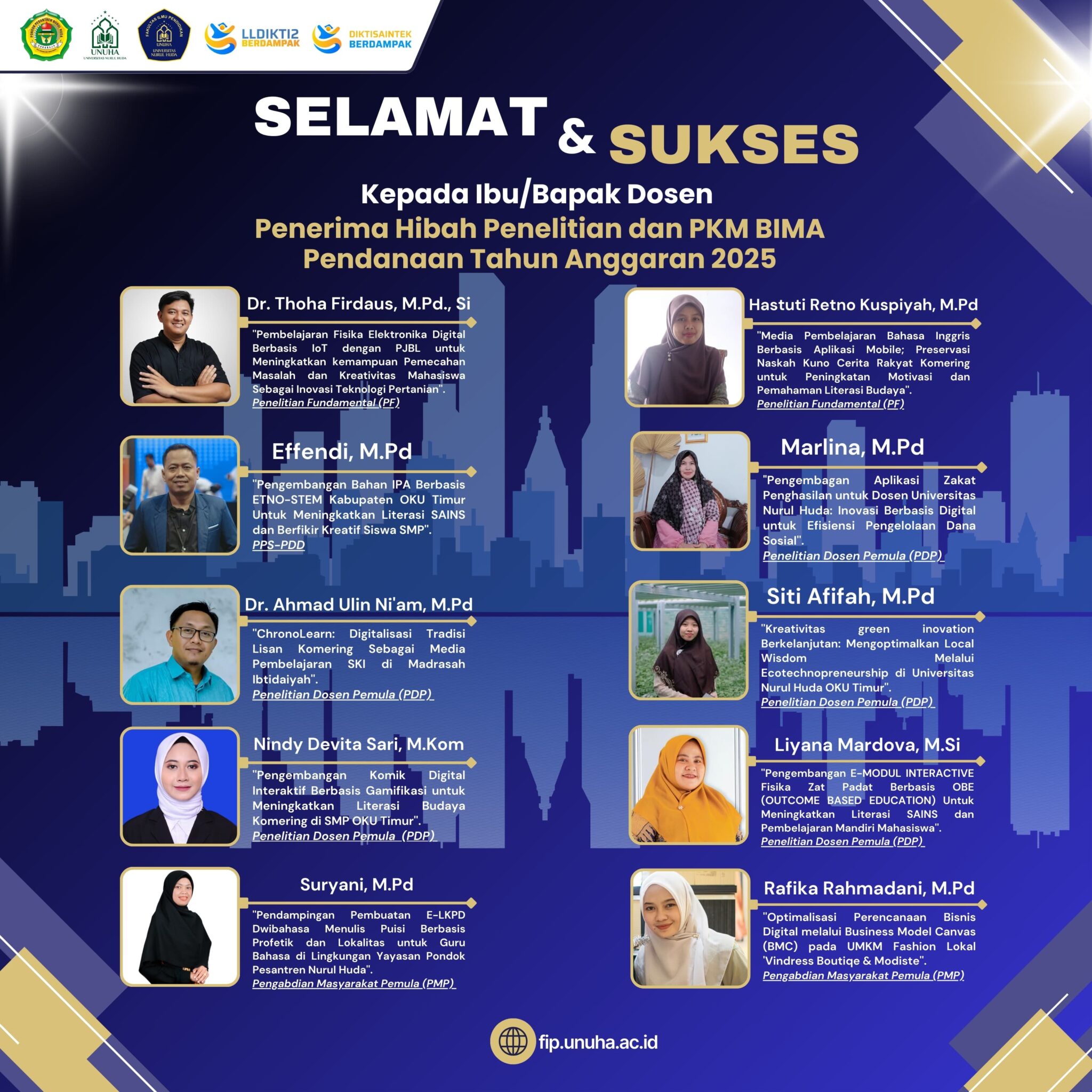 Selamat dan Apresiasi kepada Para Dosen Penerima Hibah Penelitian dan PKM BIMA Tahun 2025