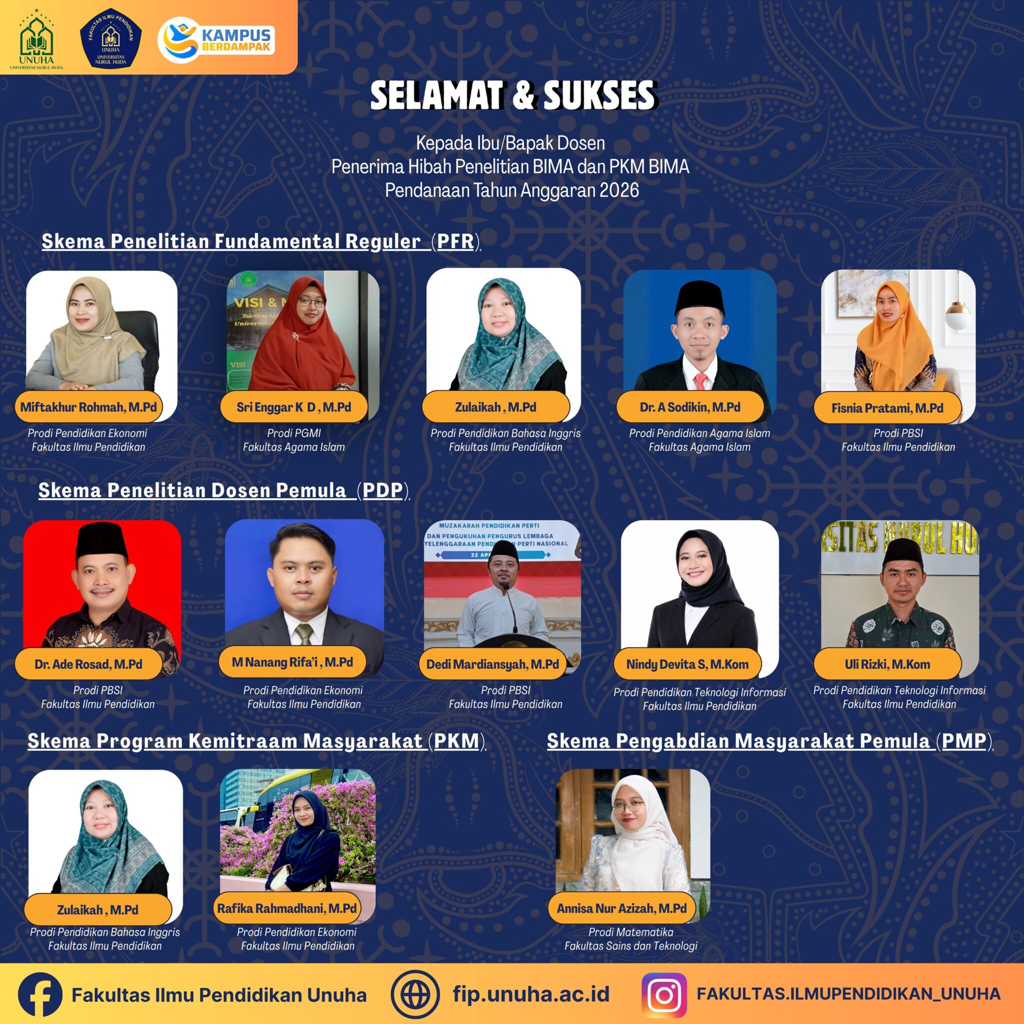 Selamat dan Apresiasi kepada Para Dosen Penerima Hibah Penelitian dan PKM BIMA Tahun 2026